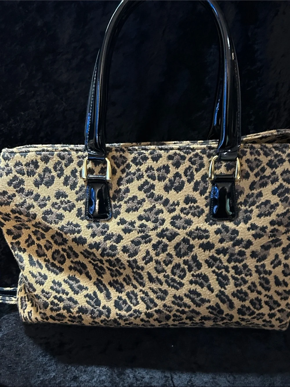 Diane Von Furstenberg Leopard Print Satchel with Black Patent Handles